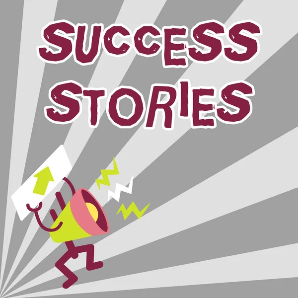 Text sign showing Success Stories. Internet Concept story of something or someone that achieves great success Megaphone Displaying Important Message Exhibiting Detailed Report — Stock Photo, Image