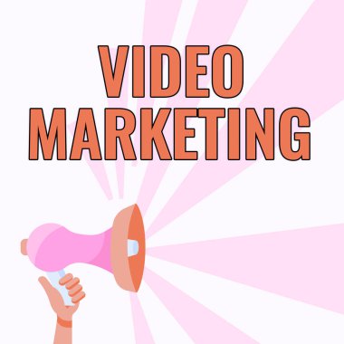 Video Pazarlama sunan metin başlığı. Konsept, ürün veya hizmet megafonlarınızı tanıtmak ve pazarlamak için videolar kullanmak anlamına gelir.