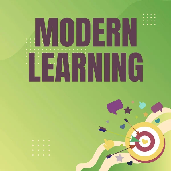 Pisanie tekstu Modern Learning. Pomysł na biznes elastyczna i zwinna konfiguracja Innowacyjne środowiska edukacyjne Prezentacja Koncepcja celu trafienia wiadomości, Streszczenie Ogłoszenie celu — Zdjęcie stockowe
