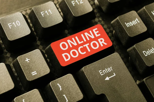 Kézírás szöveg Online Doctor. Word Written on health practitioners who deliver healthcare over the internet Retyping Letöltés Történelmi fájlok, Gépelés Online regisztrációs űrlapok — Stock Fotó