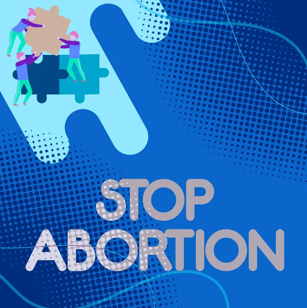 Inspiração mostrando sinal Stop Abortion. Internet Concept advocating against the practice of abortion Prolife movement Team Holding Jigsaw Pieces Helping Each Other To Solve The Problem. — Fotografia de Stock