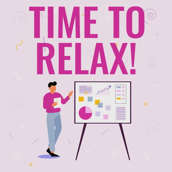 Visualización conceptual Tiempo para relajarse. Idea de negocio descansando y mantener la calma después de hacer algo agotador o estrés Empresario Dibujo Permanente Presentando Ideas Para Su Éxito. —  Fotos de Stock