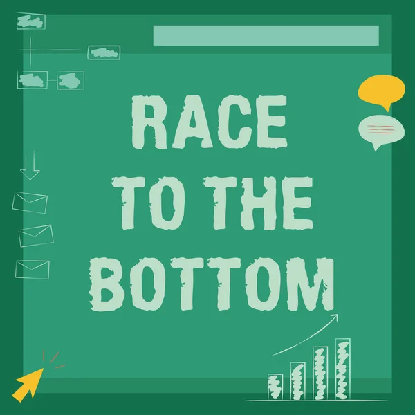 Cartel mostrando Race To The Bottom. Idea de negocio Competencia de empresas Normas de calidades de sacrificio Ilustración De Tablero Recepción de Mensajes Y Búsqueda de Mejoras. — Foto de Stock
