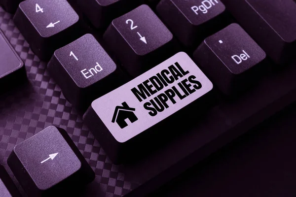 Text caption presenting Medical Supplies. Business approach Items necessary for treatment of illness or injury Editing New Story Title, Typing Online Presentation Prompter Notes — Stock Photo, Image