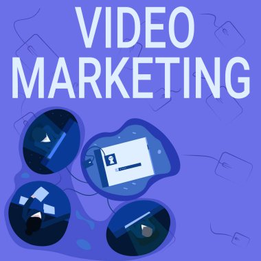 Video Pazarlama sunan metin başlığı. İş genel değerlendirmesi, videoyu pazarlama kampanyalarına, meslektaşları Ofis Görüşmeleri Yeni Proje Planını Gösteren Düşünceleri 'ne entegre eder.