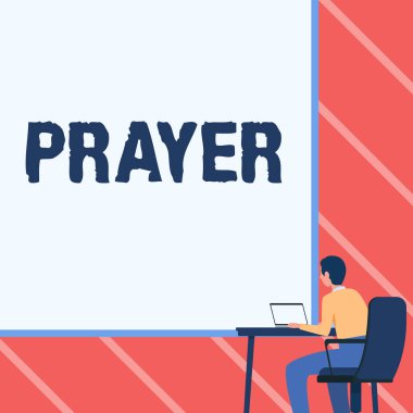 El yazısı duası. Tanrı 'nın Kol Sandalyesi' nde oturan ve büyük boş tahtası olan dizüstü bilgisayar kullanan Tanrı 'ya teşekkür etmek için internet kavramı resmi bir talep..