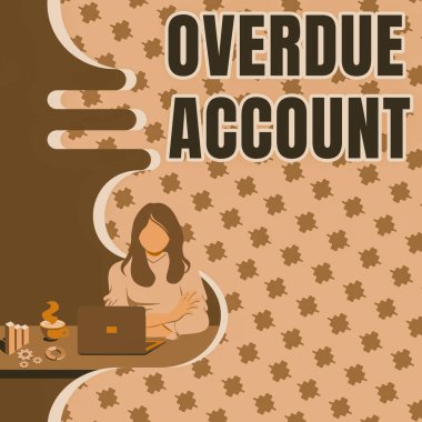 Gecikmiş Hesabı sunan metin başlığı. İşletme kredileri ve diğer yükümlülükler ödenmemiş olarak kalan hak ettikleri kadın Laptop Oturumu Online Oturumunu kullanarak Son Projeleri Tartışıyor.