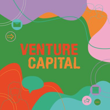 Metin başlığı Venture Capital 'i temsil ediyor. Sohbet Bulutunda Konuşan Yeni İllüstrasyon Çifti Mesajlaşması 'nın mülkiyet unsuruna yatırım yapmak için iş genel görünümü.