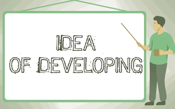 Inspiracja pokazując znak Idea rozwoju. Koncepcja oznacza Startup uruchomić innowacyjny produkt, kreatywne myślenie Szkoła Instruktor Rysunek Stick Whiteboard podczas trzymania Cup. — Zdjęcie stockowe