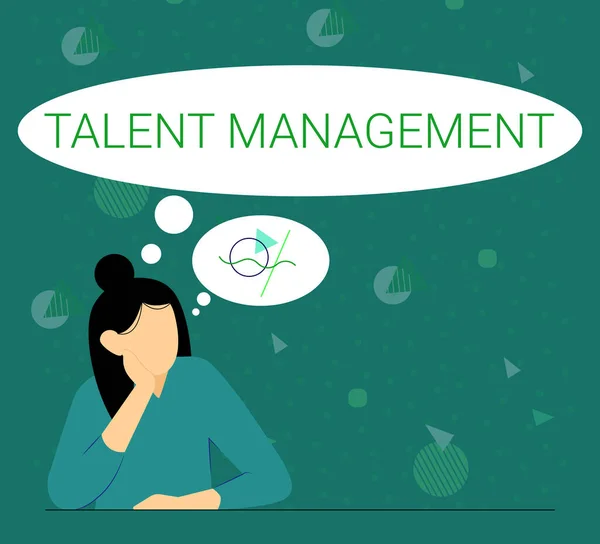 Exibição conceitual Talent Management. Conceito que significa desenvolver os funcionários superiores mais talentosos disponíveis Ilustração de Lady Thinking profundamente sozinho para novas ideias táticas surpreendentes. — Fotografia de Stock