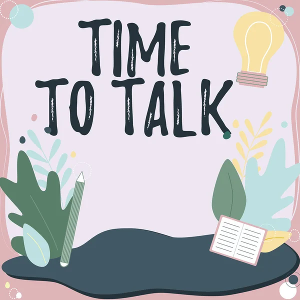 Das Schreiben von Text Time To Talk. Konzeptionelles Foto, um mit der Person gründlich zu diskutieren oder Informationen zu vermitteln Textrahmen mit verschiedenen Blumen Herzen und Blättern umgeben — Stockfoto