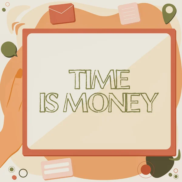 Знак "Время - это деньги". Слово для того, чтобы делать вещи как можно быстрее и не тратить время впустую.. — стоковое фото