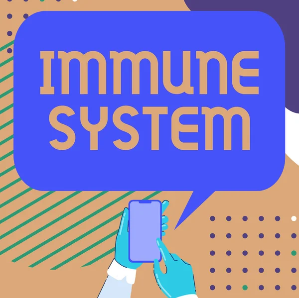 Fogalmi felirat Immunrendszer. Fogalmi fotó egy testi rendszer, amely megvédi a testet az idegen anyagoktól Mobile Drawing Megosztása Pozitív hozzászólások és jó beszéd buborék — Stock Fotó