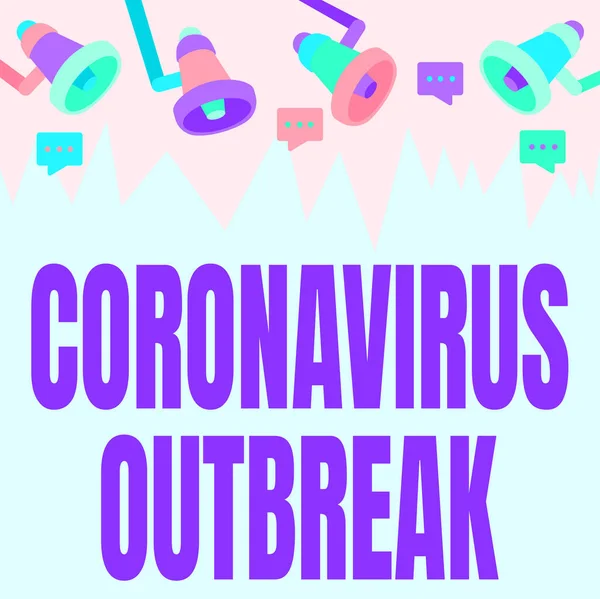 Pantalla conceptual Brote de Coronavirus. Enfoque empresarial enfermedades infecciosas causadas por el recién descubierto COVID19 Monitor Dibujo con megáfono produciendo iluminación para enviar mensajes . — Foto de Stock
