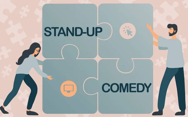 Bildunterschrift: Stand up Comedy. Ein Wort für einen Comic-Stil, in dem ein Komiker humorvolle Geschichten vorträgt.. — Stockfoto