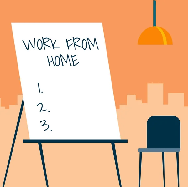 Hand writing sign Work From Home. Business concept communicating with the company mainly from home flexibly Empty Portrait Artwork Design With Skyscrapers Behind Showing Art Subject. — Stock Photo, Image