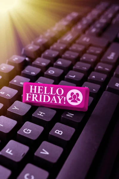 Inspiration showing sign Hello Friday. Business approach Let the weekend begins and time to relax and celebrate Abstract Giving Story Writing Tips, Offering Online Bookkeeping Services — Stock Photo, Image