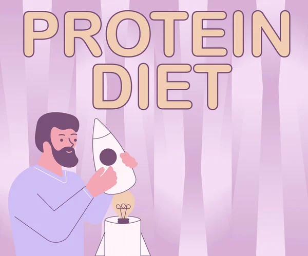 El yazısı işareti Protein diyeti. Gıda içeren yüksek proteinli diyet planının tüketimine ilişkin iş genel bakış açısına göre İnsan Tutan Roket Gemisi İçerde Fikirler Bulundu. — Stok fotoğraf