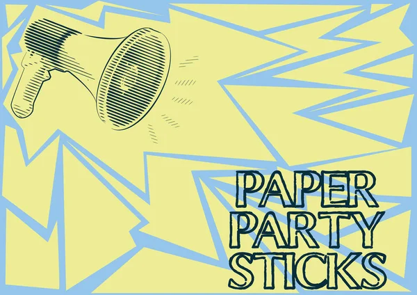 Ręczne pisanie znaku Paper Party Sticks. Słowo na twardy papier malowany w kształcie używane do znaków i emotikony Ilustracja głośnych megafonów Głośnik Dokonywanie nowych ogłoszeń. — Zdjęcie stockowe