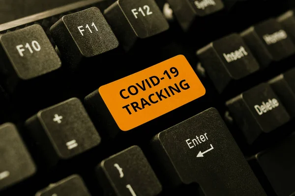 Inspiracja pokazująca znak Covid 19 Tracking. Koncepcja oznacza wyróżniający się proces możliwych zarażonych osób Łączenie się z przyjaciółmi online, Dokonywanie znajomości w Internecie — Zdjęcie stockowe