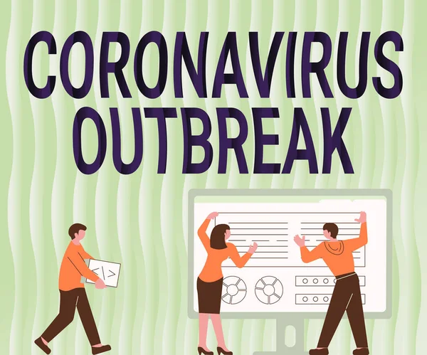 Текстовий підпис представляє Coronavirus Outbreak. Інфекційні хвороби, викликані нещодавно відкритими колегами COVID19 Drawing Standing Beside Table Projection Graph Chart — стокове фото