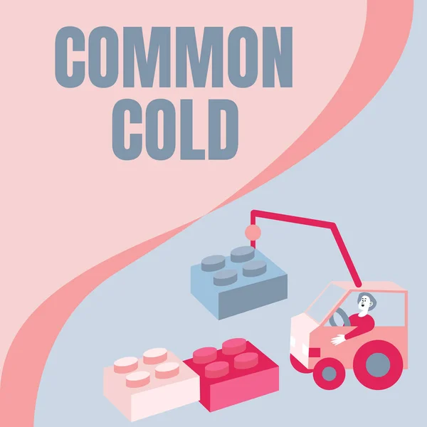 Text showing inspiration Common Cold. Word for viral infection in upper respiratory tract primarily affecting nose Man In Crane Moving Around Blocks Presenting New Ideas.