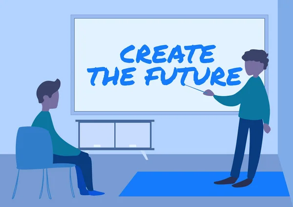Teken het weergeven van Create The Future. Business idee maak een eigen manier inspanning om doelen te bereiken met succes Leraar en student tekenen met klasse privé binnen een klaslokaal. — Stockfoto