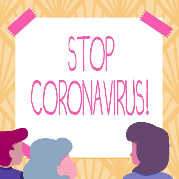 Έμπνευση δείχνει σημάδι Σταματήστε Coronavirus. Εννοιολογική εκστρατεία ευαισθητοποίησης για τις ασθένειες φωτογραφία καταπολέμηση για να μειώσει τις περιπτώσεις COVID19 Μέλη της ομάδας Εξετάζοντας Whiteboard Brainstorming Νέες λύσεις — Φωτογραφία Αρχείου