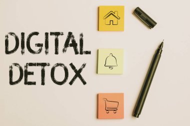 Kavramsal görüntü Dijital Detox. Elektronik ve dijital aygıtların kullanımının yasaklanması anlamına gelen kavram Parlak Öğretim Koleksiyonları