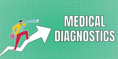 Kavramsal manşet Tıbbi Teşhis. Belirtilerinden ve semptomlarından bir hastalığı tanımlama eylemi. Adam Grafik Okları Çiziyor, İş Büyümesini Gösteriyor..