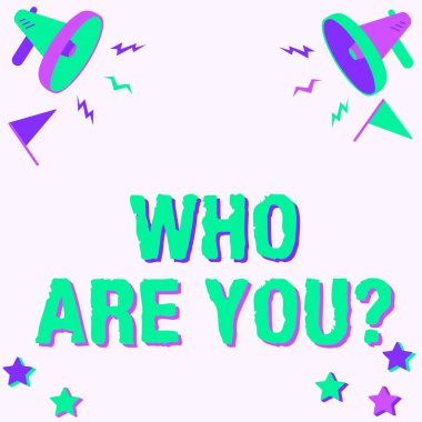 Kimi Sorguladığınızı Gösterin. İş konsepti bir kişiye kimlik ya da kişisel bilgi tableti soruluyor Megafonla çiziliyor Bir Sohbet Kutusuna Yeni Açıklama yapılıyor.