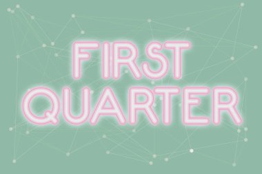 İlk çeyreği gösteren metin başlığı. İş fuarı, Ay Hattı 'nın çeşitli şekilleri ve renkleri olan dört ana safhadan biri olarak kabul edilir..