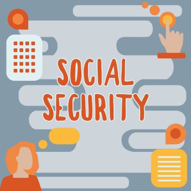 Sosyal Güvenlik kavramsal gösterimi. İstikrarlı Geleceğe Yönelik Kadın Yenilikçi Düşünce Fikirlerinin gösterilmesine parasal yardım sağlayan iş yaklaşımı sistemi.