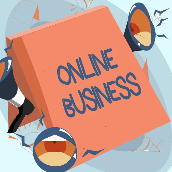 Текст почерка Online Business. Концепция, означающая вид деловой активности, которая происходит через Интернет Мегафоны губ громко делать новое объявление для общественности. — стоковое фото