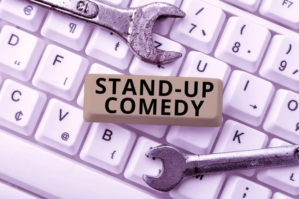 Conceptual display Stand up Comedy. Internet Concept a comic style where a comedian recites humorous stories Connecting With Online Friends, Making Acquaintances On The Internet