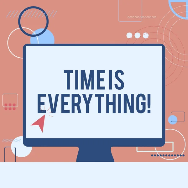 Sign displaying Time Is Everything. Business showcase significance of time greatly influence the outcome of an event Illustration Of Cursor In Blank Screen Monitor Searching Ideas. — Stock Photo, Image