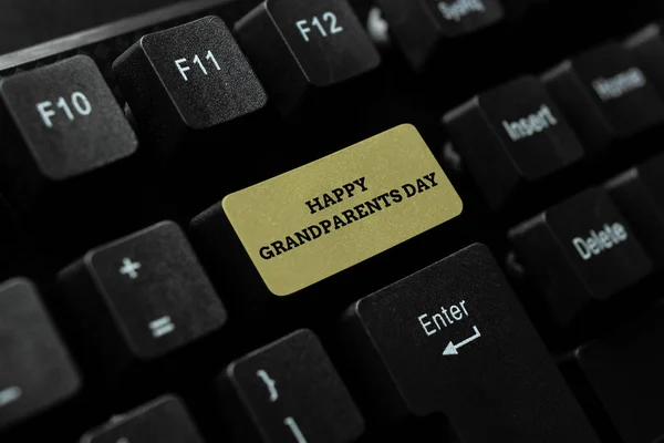 Textschild mit Happy Grandparents Day. Geschäftskonzept Ältere Personen oder Senioren feiern Herunterladen von Dokumenten Konzept, Hochladen und Versenden neuer Dateien ins Internet — Stockfoto