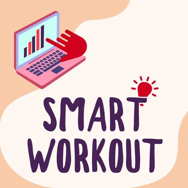 Légende conceptuelle Smart Workout. Photo conceptuelle exercice bien conçu pour maximiser la croissance musculaire Dessin d'ordinateur portable Affichage de la croissance graphique Écran pointant de la main. — Photo