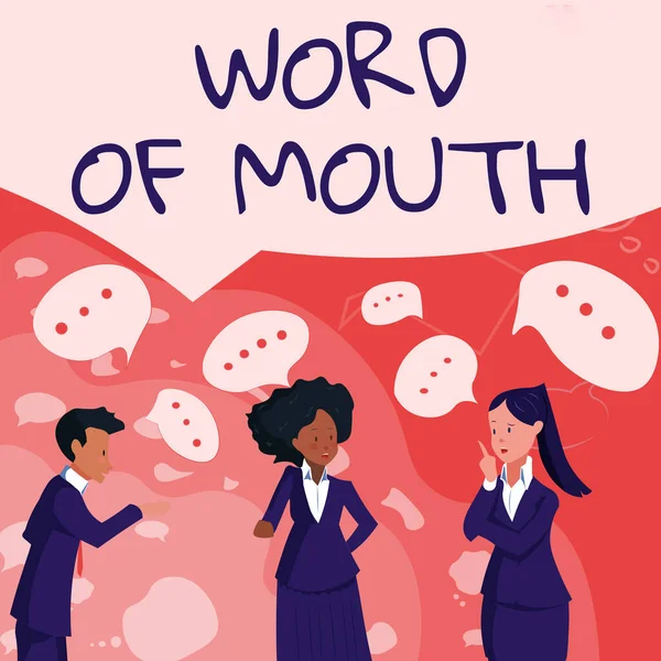Teks keterangan menyajikan Word Of Mouth. Word Written on information that is transmitted without being written down Illustration Of Partners Building New Wonderful Ideas For Skills Improvement. — Stok Foto