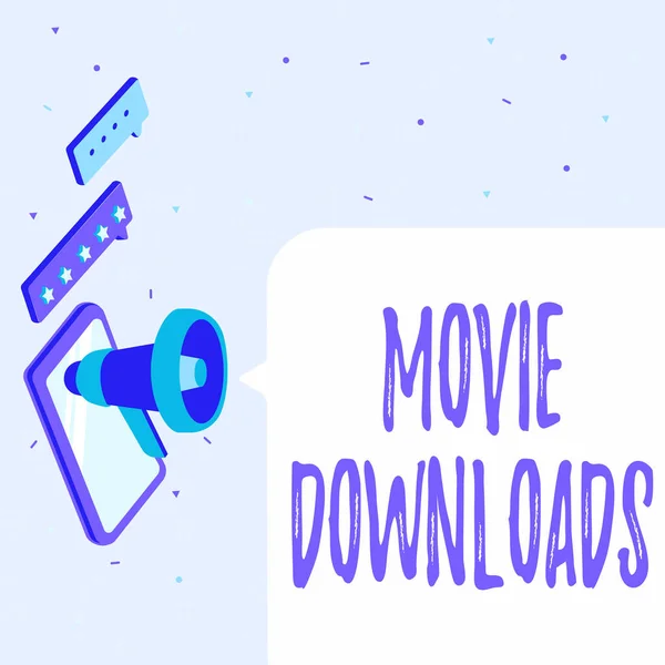 Text sign showing Movie Downloads. Internet Concept transfers entire film for local storage and later use Pair Of Megaphone Drawing Producing Thunders Making Announcement. — Stock Photo, Image