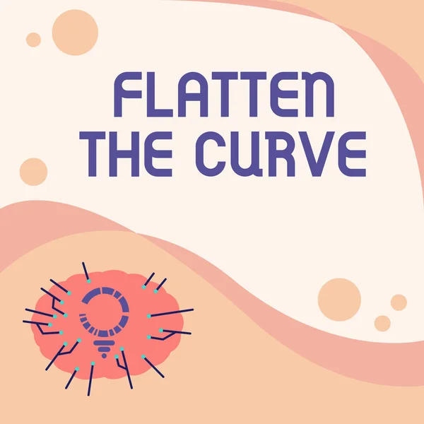 Inspiração mostrando sinal Flatten The Curve. Palavra para aumentar a conscientização sobre a desaceleração da taxa da doença infecciosa Desenho de Lâmpada com Linhas Múltiplas Ao lado do espaço de gravação vazio. — Fotografia de Stock