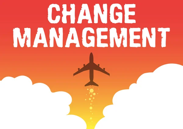 Inspiración mostrando signo Gestión del cambio. Desarrollo del concepto de negocio dentro de una empresa u organización similar Ilustración del lanzamiento rápido de un avión hasta los cielos. —  Fotos de Stock
