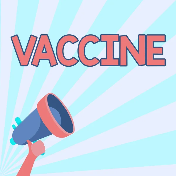 Texte manuscrit Vaccin. Préparation de concept d'entreprise de micro-organismes tués ou d'organismes vivants atténués Illustration de mégaphone portatif faisant une annonce merveilleuse. — Photo