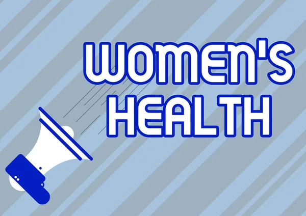 Konceptvisning Kvinnors hälsa. Ord för behandling och diagnos av sjukdomar relaterade till hälsa Illustration av en megafon gör snabba viktiga tillkännagivande. — Stockfoto
