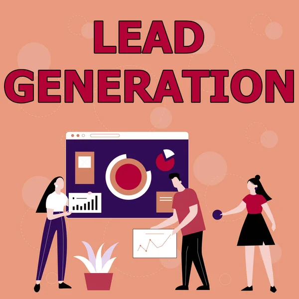 İlham, Lead Generation 'ı gösteriyor. Yetenek Geliştirme Fikirlerini Birlikte Paylaşmak için İş Çalışanlarıyla bağlantılı potansiyel müşteriyi geliştirme sözcüğü. — Stok fotoğraf