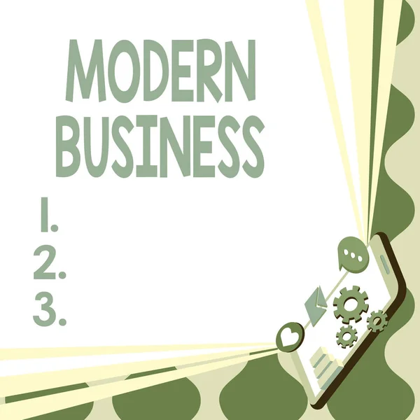 Modern Business 'a ilham veren bir metin. Mal ve hizmetlerin değiş tokuş edildiği iş ekonomik sistemi Mobil Çizim Paylaşımı Pozitif Yorumlar ve İyi Konuşma Baloncuğu — Stok fotoğraf