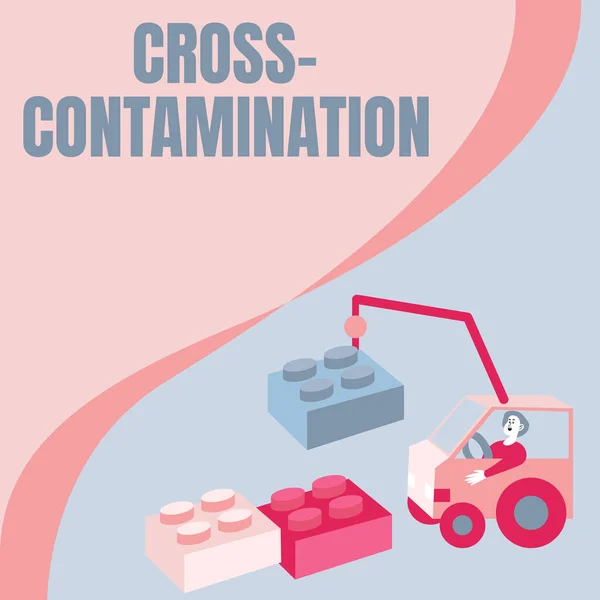 Концептуальне відображення Cross Contamination. Концепція означає Ненавмисна передача бактерій від однієї речовини до іншої Людина кран рухається навколо блоків представляючи нові ідеї . — стокове фото