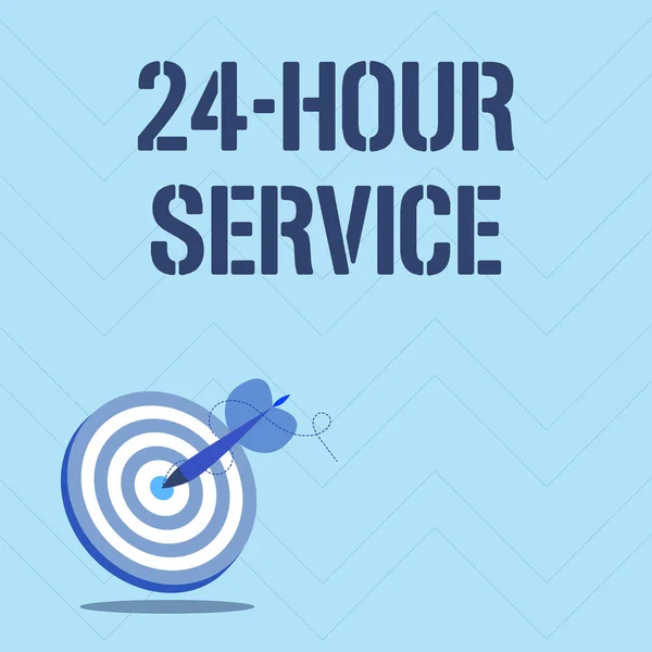 Writing displaying text 24 Hour Service. Business idea service that is available any time and usually every day Presenting Message Hitting Target Concept, Abstract Announcing Goal, — Stock Photo, Image