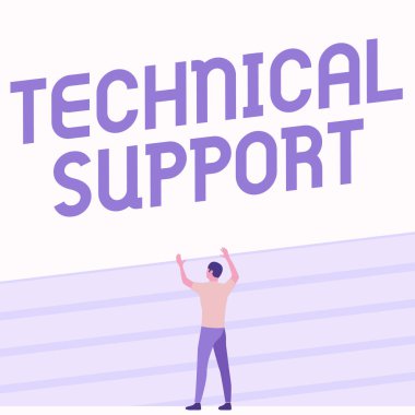 Kavramsal başlık Teknik Destek. Bir donanım ya da yazılım şirketi Athletic Man tarafından sağlanan ve Track Field 'da Duran, Her İki Elini de Gösteren Kutlama Servisi.