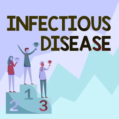 Metin Gösterimi Bulaşıcı Hastalık Yazılıyor. Virüsler gibi patojenik mikroorganizmaların neden olduğu kelime üzerine yazılmış, vs. Zaferi Kutlayan Podyum Holding Ödülleri 'nde Duran Üç Yarışmacı.